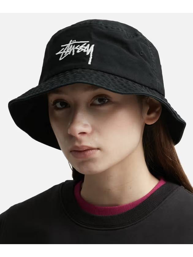 Men's Embroidered Logo Big Stock Bucket Hat Black - STUSSY - BALAAN 6