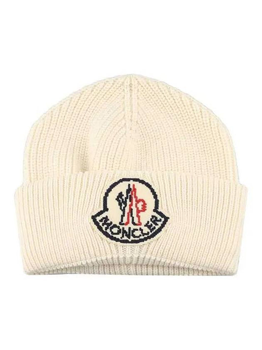 3B00019 M1282 034 Logo Patch Wool Beanie White - MONCLER - BALAAN 2