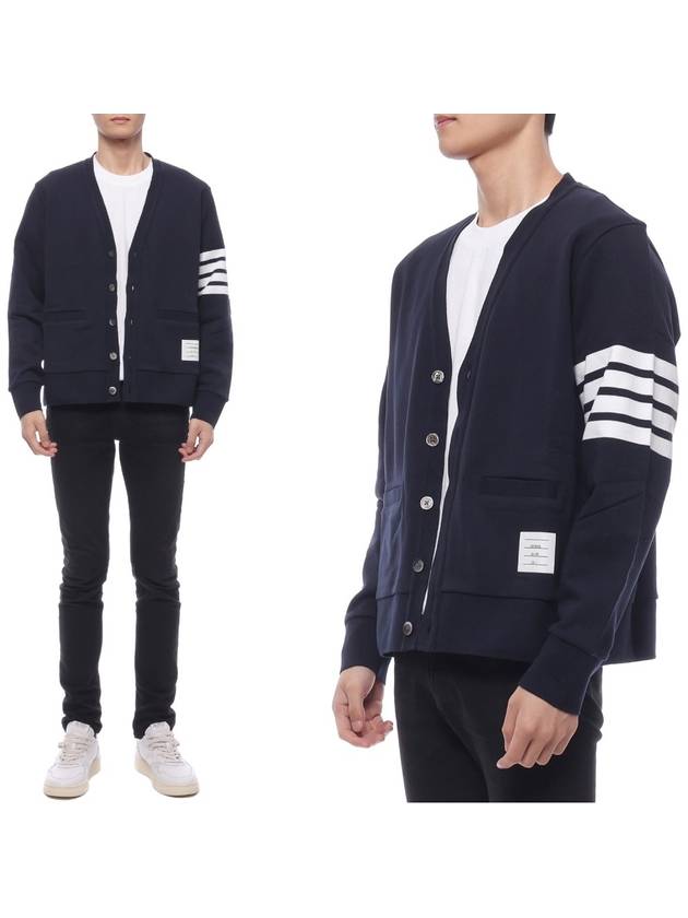 Classic V-Neck 4 Bar Stripe Cardigan Navy - THOM BROWNE - BALAAN 3