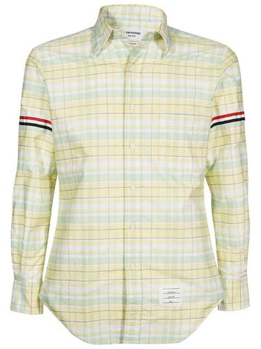 Men's Plaid Three Stripes Armband Oxford Long Sleeve Shirt Yellow - THOM BROWNE - BALAAN 1