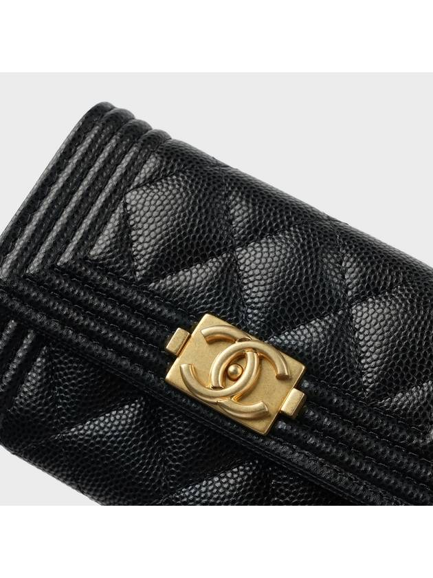 Boy  Flap Card Holder Grained Calfskin Gold Black - CHANEL - BALAAN 6