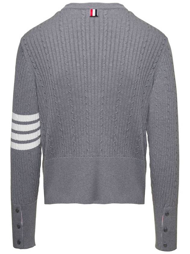 Baby Cable Cotton 4 Bar Crew Neck Knit Top Grey - THOM BROWNE - BALAAN 3