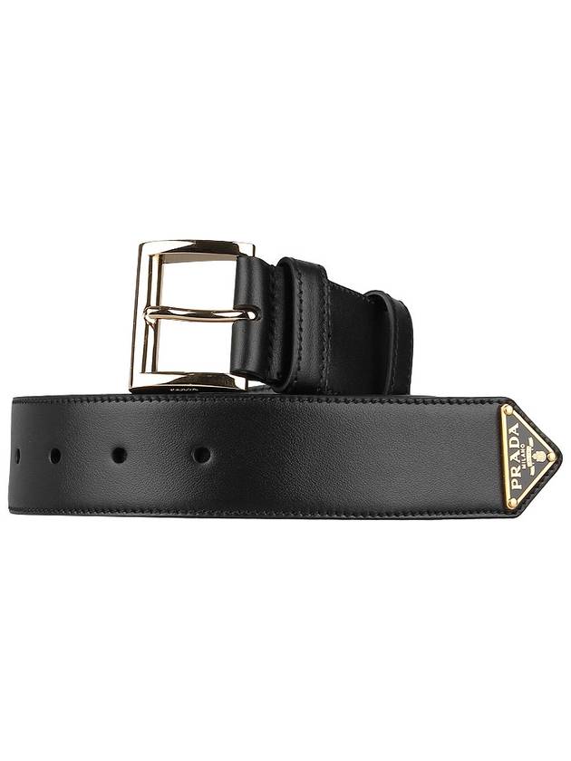 Triangle Logo Plaque City Leather Belt Black - PRADA - BALAAN 3