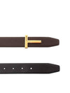 T Logo Reversible Leather Belt Black Brown - TOM FORD - BALAAN 3