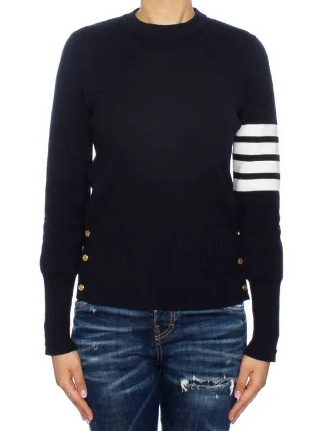 Milano Stitch Crewneck 4-Bar Cotton Crepe Knit Top Navy - THOM BROWNE - BALAAN 2