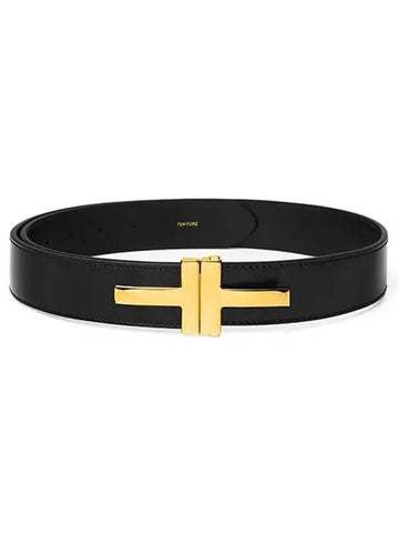 T Buckle Leather Belt 30MM Black - TOM FORD - BALAAN 1