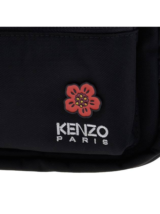 Balk Flower Embroidered Logo Nylon Crest Belt Bag Black - KENZO - BALAAN.