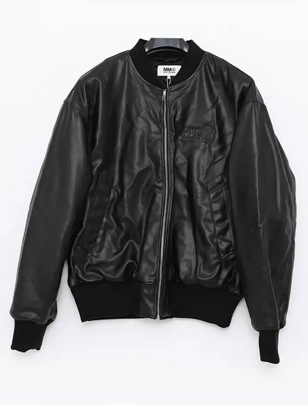 Number Embroidered Faux Leather Bomber Jacket Black - MAISON MARGIELA - BALAAN 3