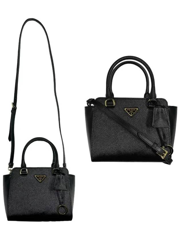 Triangle Logo Saffiano Leather Mini Tote Bag Black - PRADA - BALAAN 2