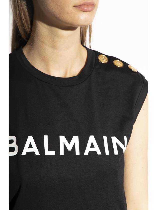 Women's Logo Print Shoulder Button Sleeveless Black - BALMAIN - BALAAN 6