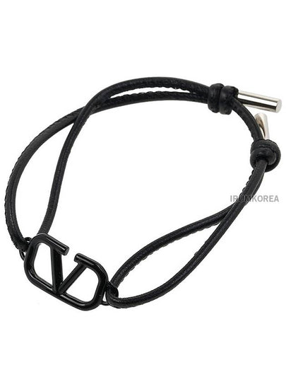 V Logo Signature Leather Bracelet Black - VALENTINO - BALAAN 2