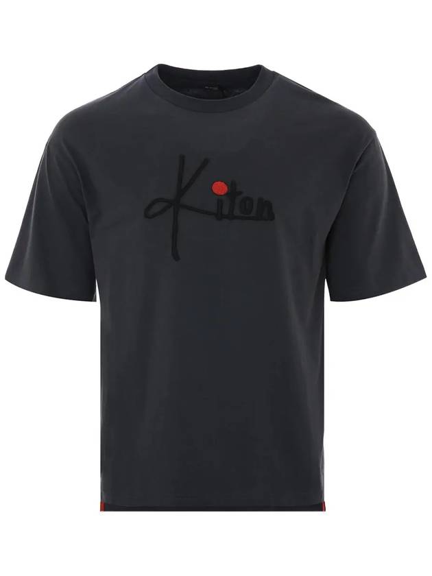 Embroidered Logo Short Sleeve T Shirt Grey - KITON - BALAAN 3