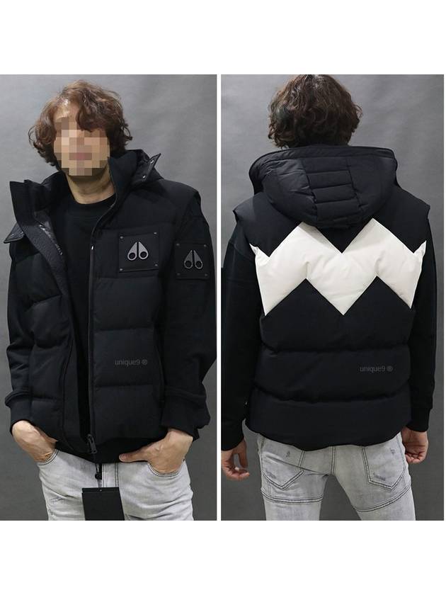 Zig-Zag Motif Front-Zip Hoodie Vest Black - MOOSE KNUCKLES - BALAAN 2