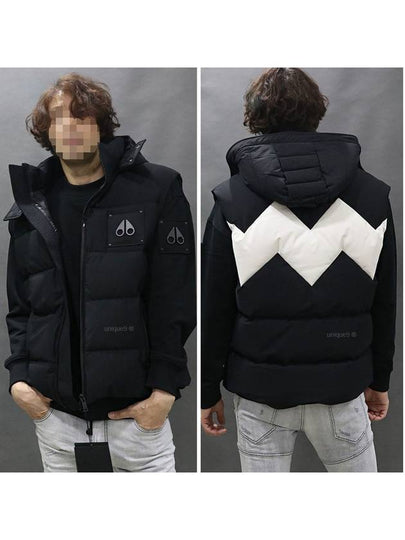 Zig-Zag Motif Front-Zip Hoodie Vest Black - MOOSE KNUCKLES - BALAAN 2