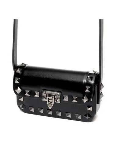 Rockstud Mini Leather Shoulder Bag Black - VALENTINO - BALAAN 1