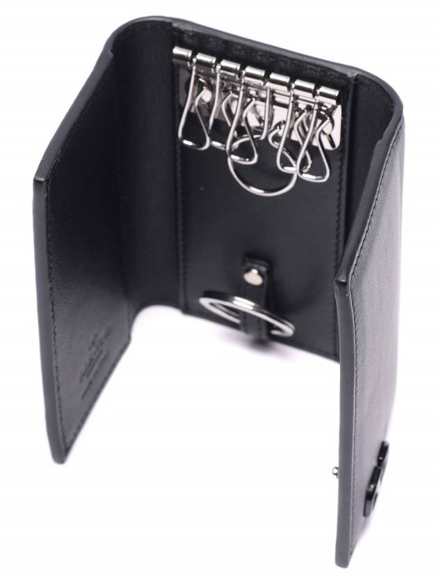 V Logo Leather Key Holder Black - VALENTINO - BALAAN 6