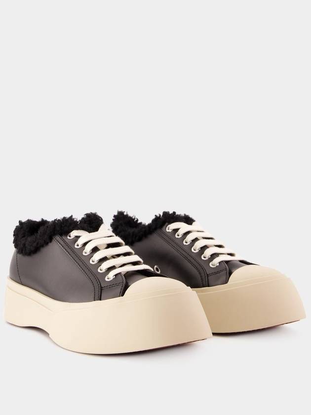 Women s Lace Pablo Shearling Leather Low Top Sneakers Black - MARNI - BALAAN 3