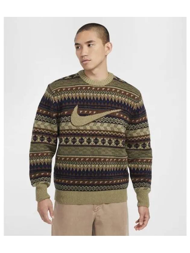 Life Fair Isle Swoosh Sweater M Neutral Olive FZ0126 276 - NIKE - BALAAN 1