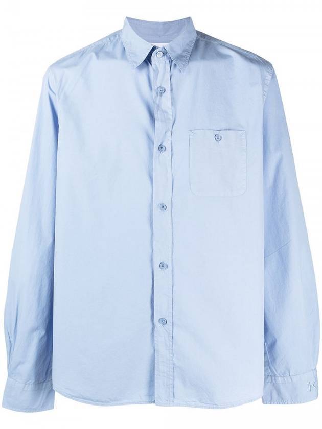 Pocket Detail Casual Regular Fit Long Sleeve Shirt Blue - KENZO - BALAAN 1