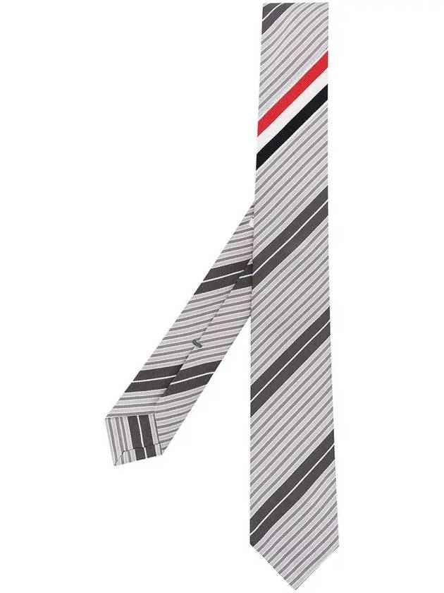 Jacquard Wrap Three Stripe Silk Tie Grey - THOM BROWNE - BALAAN 3