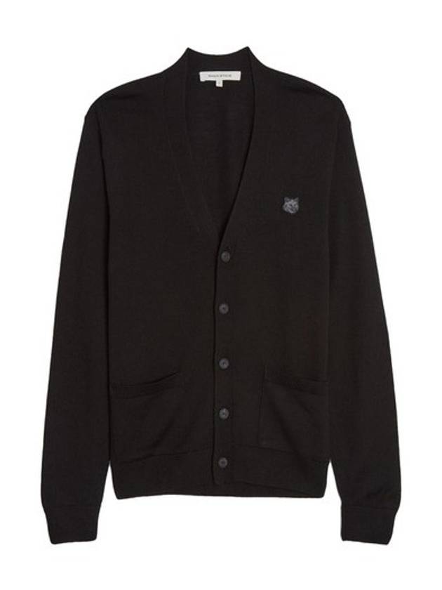 Bold Fox Head Patch V Neck Wool Cardigan Black - MAISON KITSUNE - BALAAN 2