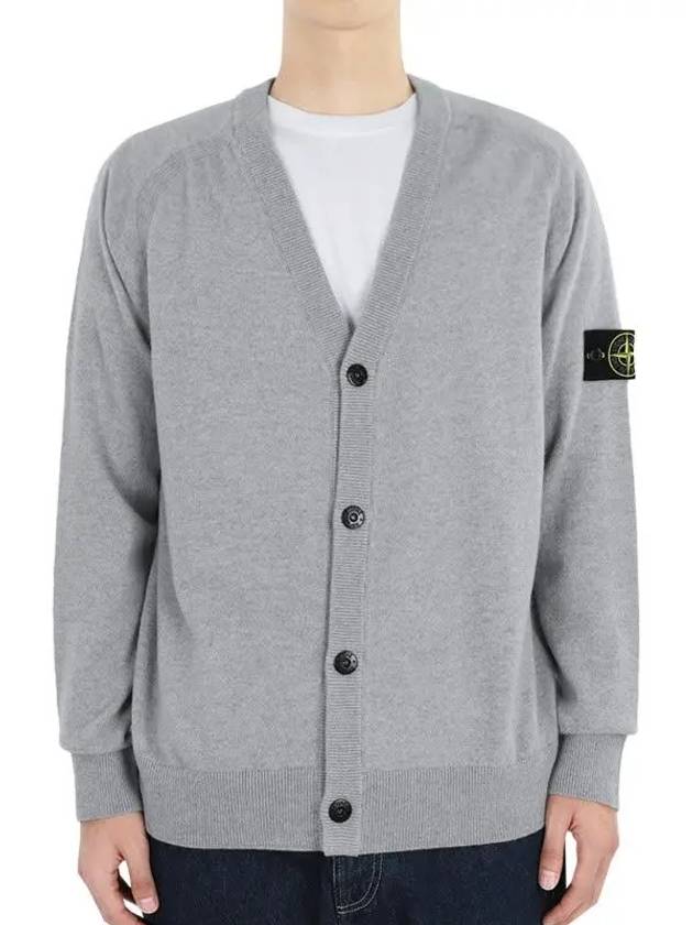 Stone Men s Waffen Patch V neck Cardigan Gray 8115523B4 V0M64 - STONE ISLAND - BALAAN 2