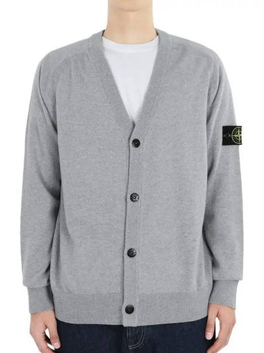 Wappen Patch V-Neck Cardigan Grey - STONE ISLAND - BALAAN 1