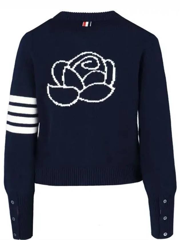 Floral Intarsia Cotton Cardigan Navy - THOM BROWNE - BALAAN 8