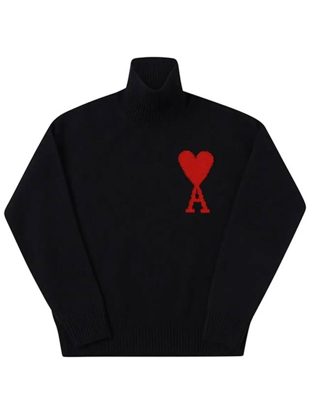 Heart Logo Knit Turtleneck Black - AMI - BALAAN 5