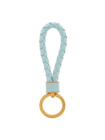 Intrecciato Lambskin Key Holder Light Blue - BOTTEGA VENETA - BALAAN 1