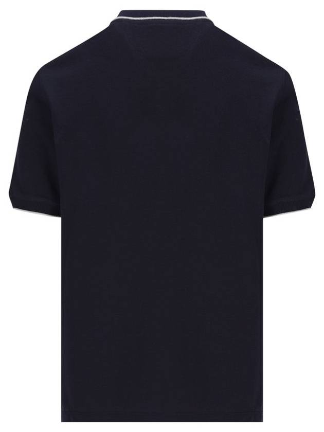 Embroidered Logo Short Sleeve Polo Shirt Navy - BRUNELLO CUCINELLI - BALAAN 3