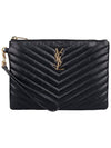 Matelasse Monogram Logo Strap Clutch Bag Black - SAINT LAURENT - BALAAN 3