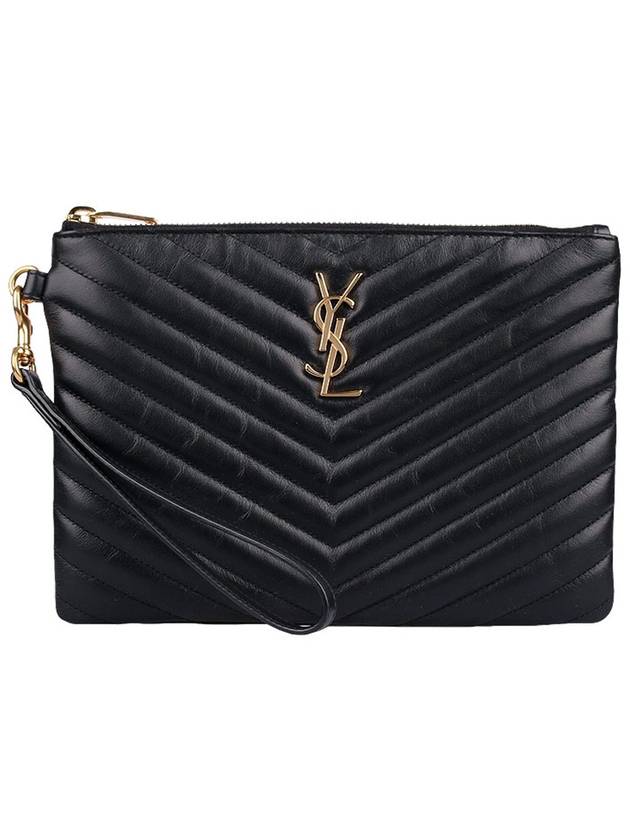 Matelasse Monogram Logo Strap Clutch Bag Black - SAINT LAURENT - BALAAN 3