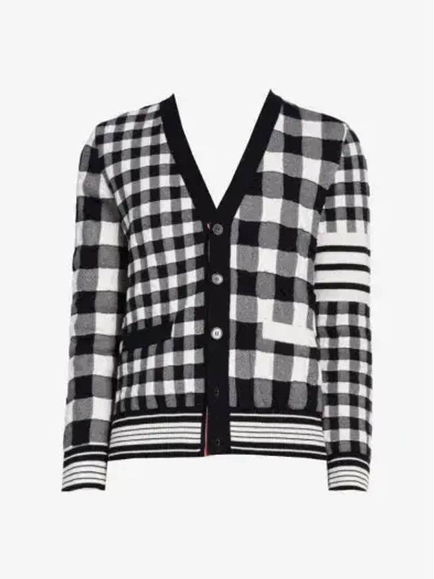 4-Bar Stripe Funmix Gingham Jacquard Cardigan Navy - THOM BROWNE - BALAAN 2