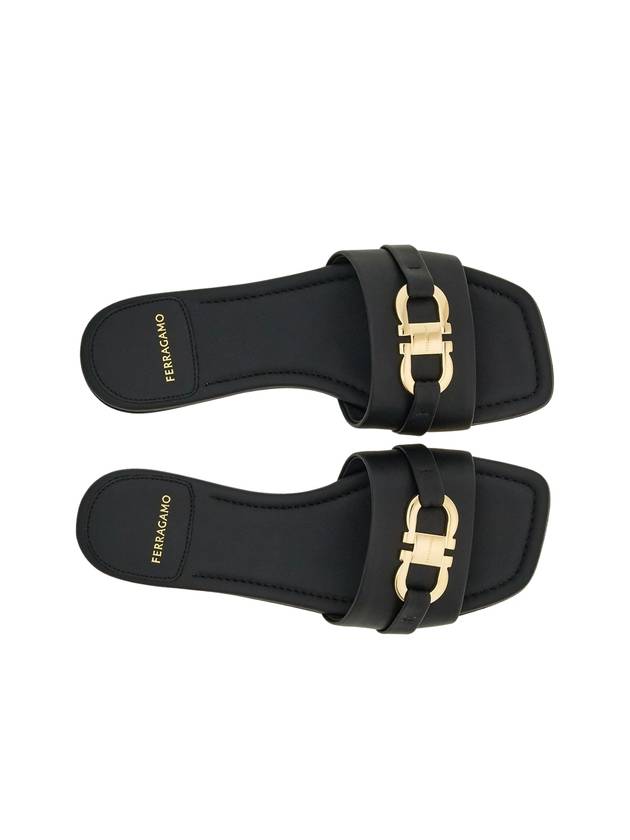 Gancini Ornament Flat Slide Black - SALVATORE FERRAGAMO - BALAAN 3