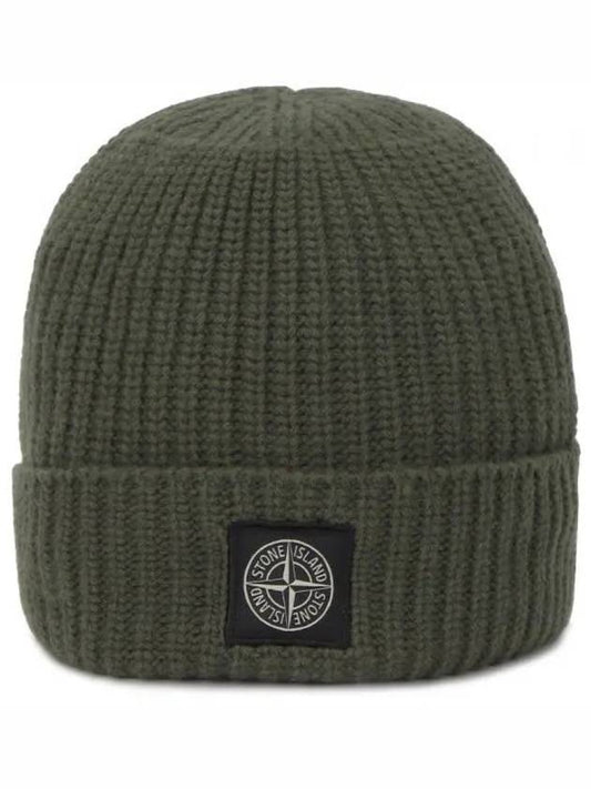 Logo Patch Rib Wool Beanie Green - STONE ISLAND - BALAAN 2