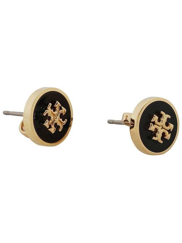 Kira Enamel Circle Stud Earrings Black Gold - TORY BURCH - BALAAN 3