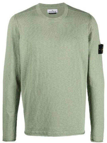 Logo Patch Crew Neck Cotton Nylon Knit Top Olive - STONE ISLAND - BALAAN 1