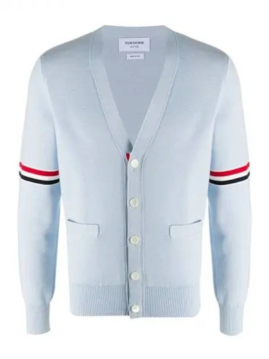 Milano Stitch Sprite Armband Cotton V-neck Cardigan Light Blue - THOM BROWNE - BALAAN 2