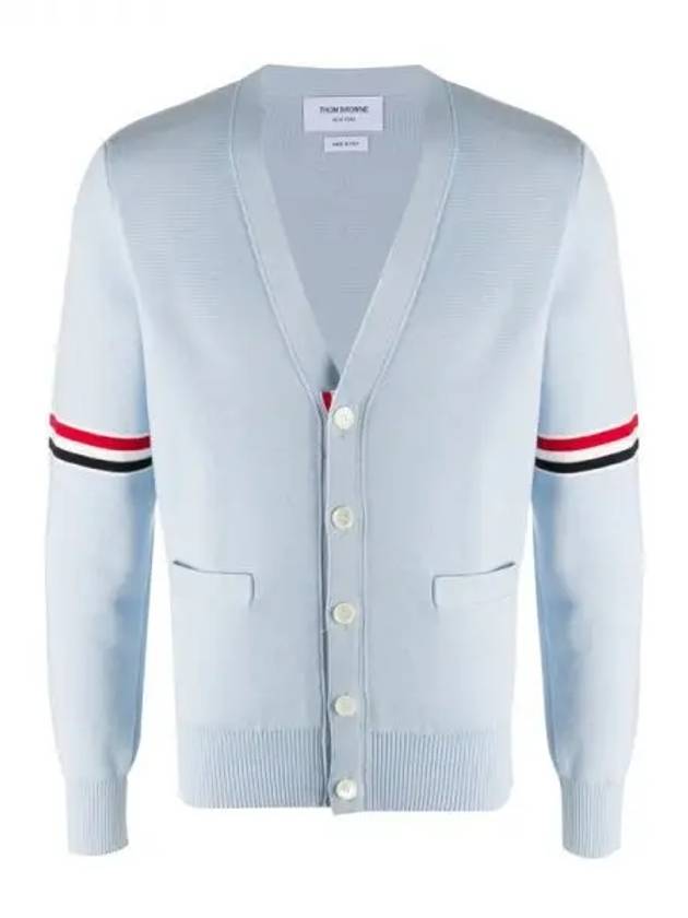 Milano Stitch Sprite Armband Cotton V-neck Cardigan Light Blue - THOM BROWNE - BALAAN 2