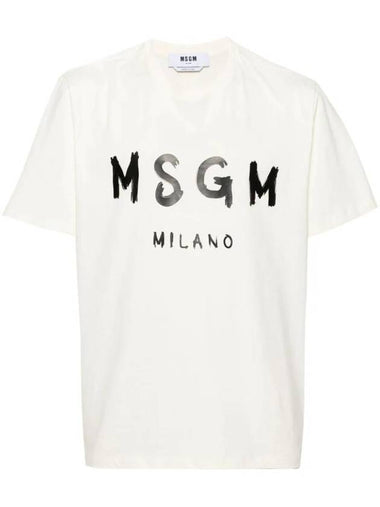 Brushed Logo Short Sleeve T-Shirt Cream - MSGM - BALAAN 1