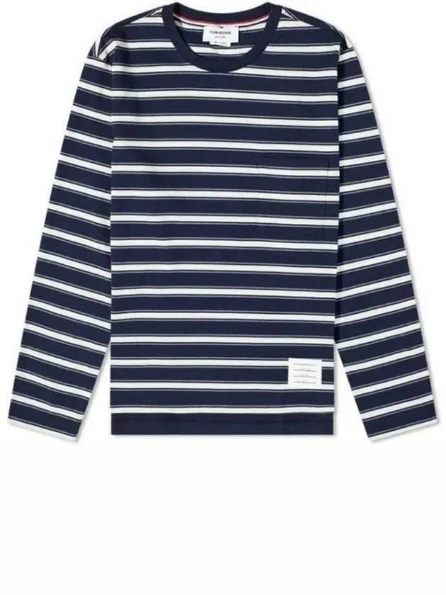 Stripe Jersey Oversized Long Sleeve T-Shirt Navy - THOM BROWNE - BALAAN 2