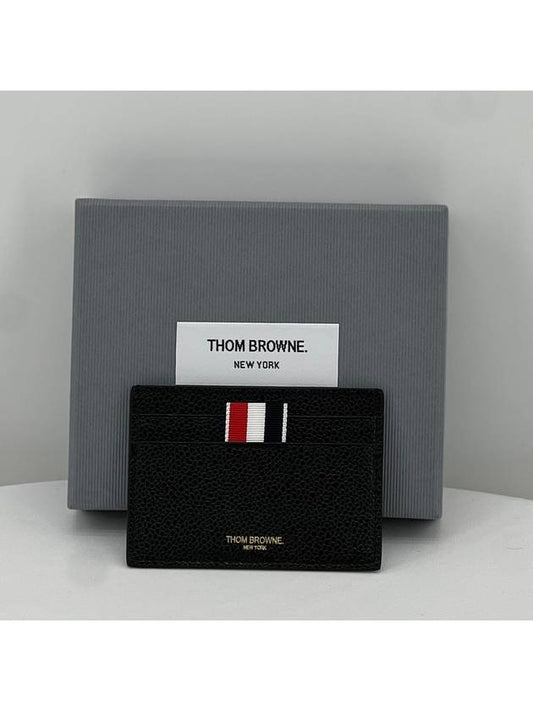 Pebble Grain Leather Stripe Single Card Wallet Black - THOM BROWNE - BALAAN 2