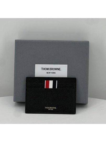 Pebble Grain Leather Stripe Single Card Wallet Black - THOM BROWNE - BALAAN 2