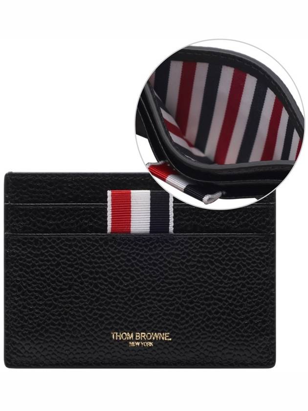 Stripe Note Compartment Pebble Grain Leather Card Wallet Black - THOM BROWNE - BALAAN 2