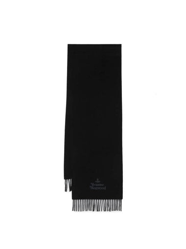 Logo Wool Fringe Muffler Anthracite Black - VIVIENNE WESTWOOD - BALAAN 1