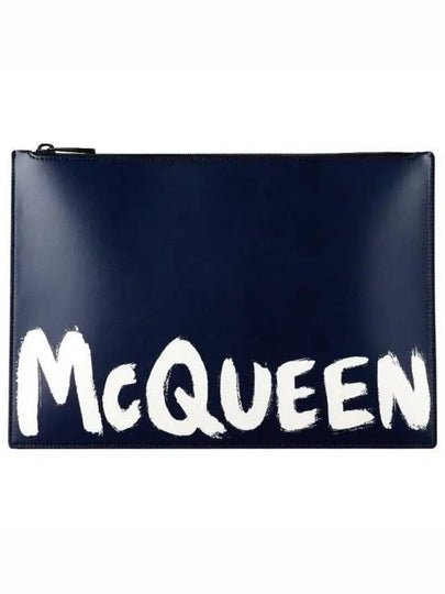 Logo Leather Clutch Bag Navy Blue - ALEXANDER MCQUEEN - BALAAN 2