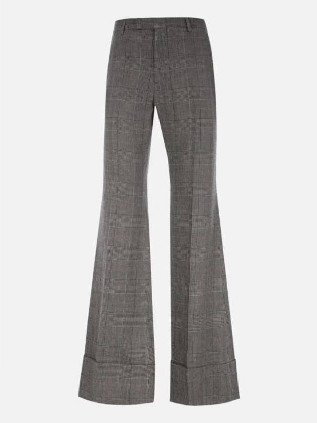 Prince Of Wales Wool Linen Straight Pants Grey - GUCCI - BALAAN 3