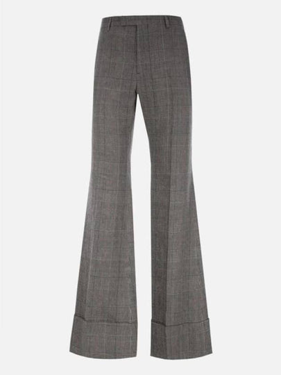 Prince Of Wales Wool Linen Straight Pants Grey - GUCCI - BALAAN 2