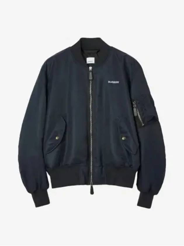 Men's Logo Print Nylon Bomber Jacket Smoke Navy - BURBERRY - BALAAN 3